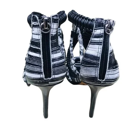 L.A.M.B Zebra Vine Black and White Strappy Leather Heels Sandals Size 8.5 - Picture 12 of 15
